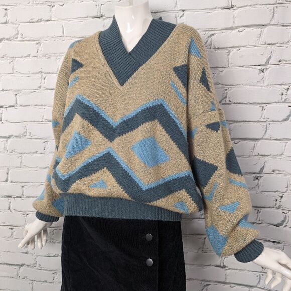 Vintage Knit Vneck, Geometric pattern, Rodier Paris, loose fit - Picture 5 of 8